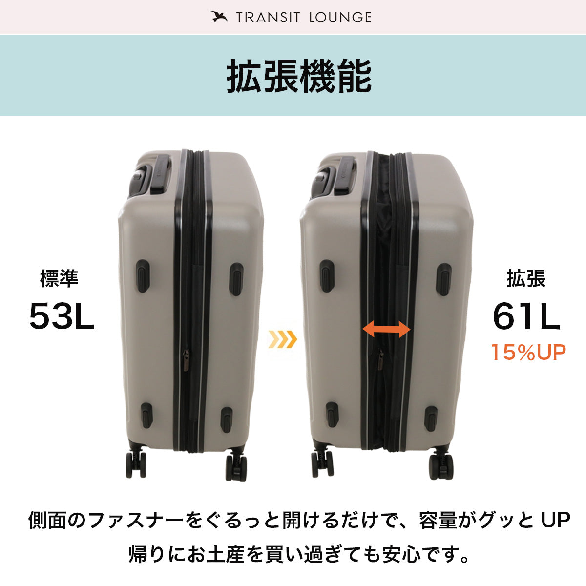 トランジットラウンジ スーツケース リップル  ripple 2026年 最新版 53(61)L 56cm 3.6kg